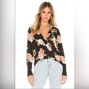 LIKELY Revolve Sophia Floral Mimi Top in Black Multi Surplice neckline Size XS
